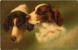 Dogs, Wenau-Pastell Postkarte No. 943., litho (small tear)
