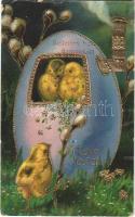 1911 Frohe Ostern / Easter greeting, chicken, egg. Decorated litho (EK)