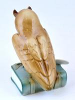 Zsolnay porcelán bagoly könyvön, kézzel festett, jelzett, hibátlan, m: 16 cm