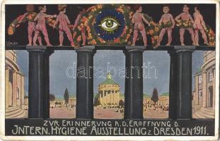 1911 Dresden, Zur Erinnerung a.d. Eröffnung d. Intern. Hygiene-Ausstellung / Exhibition advertisement s: G. Erler  (EK)