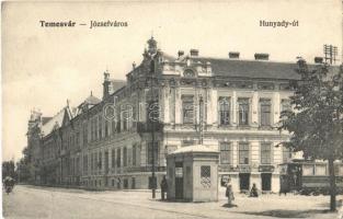 Temesvár, Timisoara; Józsefváros, Hunyady út, villamos, Szuja Mátyás, Lenk üzlete. Polatsek kiadása / Iosefin, street view, shops, tram (EK)