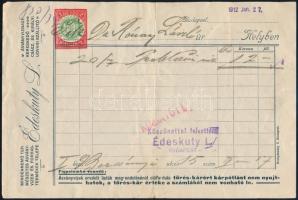 1912 Bp., Édeskuty László Természetes Ásványvizek és Forrástermékek telepe díszes számla