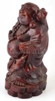 Nevető Buddha. Lakkozott, nagy méretű fa szobor  40 cm