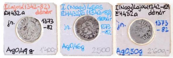 1373-1382. Denár Ag (3x) "I. Nagy Lajos" (~0,46g, 0,49g, 0,50g) T:3- Hungary 1373-1382. Denar Ag (3x) "Louis I" (~0,46g, 0,49g, 0,50g) C:VG Huszár 547.,Unger I.: 432a