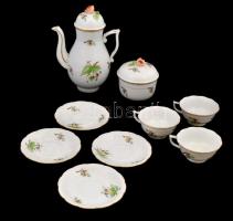 Herendi csipkebogyó mintás hiányos teás készlet cukortartóval, kézzel festett, jelzett, hibátlan