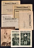 1933 Újság és cikk gyűjtemény Apponyi Albert (1846-1933) halálhíreivel, ravatalával és temetésével:  Budapesti Hírlap 1933. február 8. (1 lap hiányzik), 12., és febr. 14. (összesen 4 lap) ,15. (összesen 2 lap) számai; Vasárnapi Ujság a BH képes melléklete 1933. feb. 12 száma; Képes Pesti Hírlap 1933. feb. 14., 15 számai.