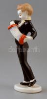 Hollóházi harmonikázó kisfiú, kézzel festett, hibátlan, jelzett, m: 14 cm