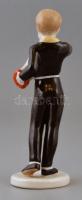 Hollóházi harmonikázó kisfiú, kézzel festett, hibátlan, jelzett, m: 14 cm