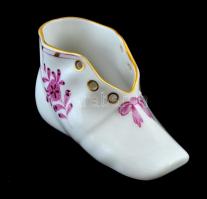 Herendi porcelán Apponyi mintás cipő, kézzel festett, hibátlan, jelzett, 10x5x4 cm