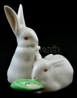 Herendi nyúlpár, kézzel festett, jelzett, hibátlan, m: 9 cm