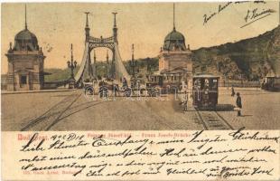 1902 Budapest, Ferenc József híd, villamosok. Ganz Antal 125. (EK)