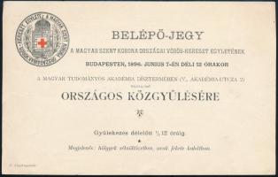 1896 Bp., Belépőjegy a Magyar Szent Korona Országai Vörös-Kereszt Egyletének országos közgyűlésére