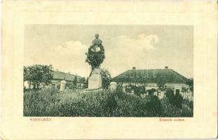 1918 Csongrád, Kossuth szobor koszorúval, gyógyszertár, bor, sör és pálinka mérés, Tóbiás Herman üzlete. W.L. Bp. 1297. (EK)