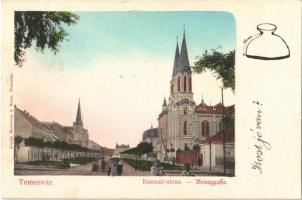 1904 Temesvár, Timisoara; Bonnaz utca, templom. Morawetz és Weisz kiadása / Bonazgasse / street, church