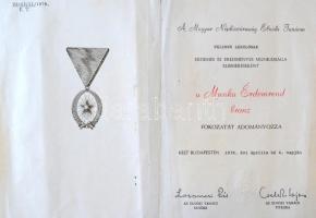 1985. "Munka Érdemrend" bronz fokozata Br zománcozott kitüntetés mellszalaggal, miniatűrre...