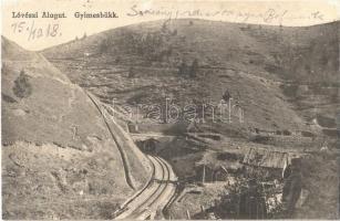 1918 Gyimesbükk, Ghimes-Faget (Gyimes, Ghimes); Lóvészi vasúti alagút / railway tunnel + &quot;K.u.K. Eisenbahnregiment Feldbahn-Betriebekompagnie Nr.&quot; (r)