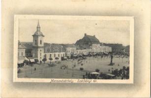 Marosvásárhely, Targu Mures; Széchenyi tér, Weisz, József Emil üzlete, piac, templom. Márványi Arthur kiadása / square, shops, market, church (fl)