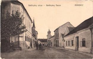 1911 Rohonc, Rechnitz; Batthyány utca, Batthyány kastély, üzletek. Stelczer Adolf kiadása. W.S. 7543. / Batthyány Gasse / street view, castle, shops (EK)