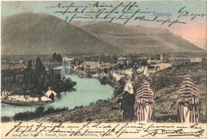 1905 Trebinje, Bilekerstrasse / road, general view, boat loaded with sacks montage. Verlag von Todor T. Perovic (Rb)
