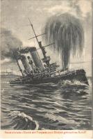 Nave silurata / Durch ein Torpedo zum Sinken gebrachtes Schiff / Austro-Hungarian Navy, K.u.K. Kriegsmarine, ship sunk by torpedo. G.C.P. 1909.