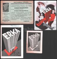 cca 1930-1940 ERKA divatáru prospektus, szórólap, 4 db