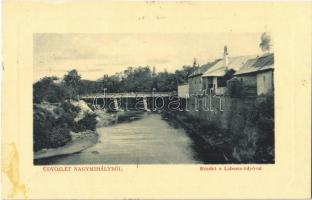 1912 Nagymihály, Michalovce; Laborcz folyó, híd. W.L. Bp. 5639. / river Laborec, bridge (felszíni sérülés / surface damage)