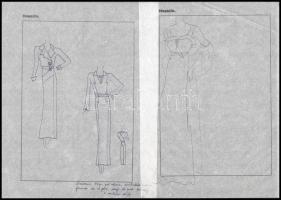 Jelzés nélkül: Divatrajzok, 14 db. Vegyes technika, pauszpapír, 32×23 cm