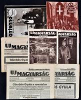 1936 Újság és cikk gyűjtemény Gömbös Gyula (1886-1936) halálhíreivel, ravatalával és temetésével: Új Magyarság 1936. okt. 7., 8.,9., 11. számok, hiányosak, egyen kivágással is, valamint Új Magyarság képesmelléklete 1936. okt. 7-8., Vasárnapi Újság - az Uj Magyarság képesmelléklete 1936 okt. 11, valamint kivágott cikkek és néhány 1934-es cikkgyűjtemény, közte egy hiányos újsággal is Gömbös Gyulára vonatkozóan.