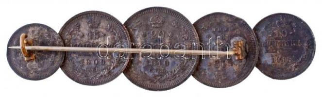 Orosz Birodalom 1905-1915. 5k Ag + 10k Ag + 15k Ag (2x) + 20k Ag összeforrasztva és kitűzővé alakítv...