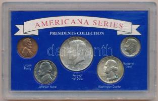 Amerikai Egyesült Államok 1964. 1c-1/2$ (5xklf) forgalmi sor, sérült, lezárt plasztiktokban T:1-,2  USA 1964. 1 Cent - 1/2 Dollar (5xdiff) coin set in damaged plastic case C:AU,XF
