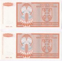 Horvátország / Krajna Szerb Köztársaság 1993. 1.000.000.000D (2x) sorszám nélkül T:I Croatia / Repub...