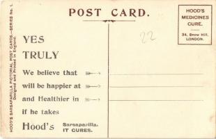 On the racquet / Racket sport, Hood's Sarsaparilla advertisement on the backside. Entd. At Sta....