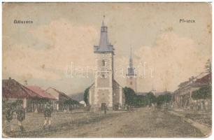 1916 Gálszécs, Secovce; Fő utca, templom / main street, church (kopott sarkak / worn corners)
