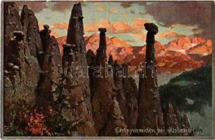 Collalbo, Klobenstein (Südtrirol); Excl pyramiden / mountains, art postcard, artist signed