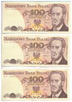 Lengyelország 1986. 100Zl (3x) közte 2db sorszámkövető T:II  Poland 1986. 100 Zlotych (3x) two banknotes with sequential serials C:XF