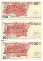 Lengyelország 1986. 100Zl (3x) közte 2db sorszámkövető T:II 
Poland 1986. 100 Zlotych (3x) two bank...