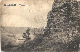 1919 Várgedefürdő, Kúpele Hodejov;  várrom / castle ruins (lyuk / hole)