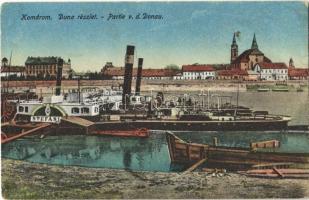 1917 Komárom, Komárno; Duna részlet, kikötő gőzhajókkal / Partie v. d. Donau / Danube riverside, port, steamships