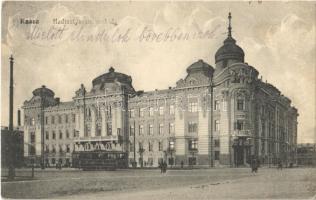 1915 Kassa, Kosice; Hadtestparancsnokság, villamos. Varga Bertalan kiadása / K.u.K. military, army headquarters, tram