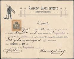 1904 Raveczky János özvegye kéményseprőmester kitöltött számlája, 2f okmánybélyeggel