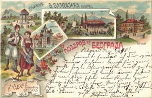 1898 Belgrade, Beograd; Kijevo, Topcider, Donji Grad, Serbian folklore. V. Valozic Buchhandlung Art Nouveau, floral, litho (Rb)