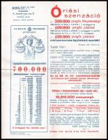1942 Kiss Károly és Társa Bank Rt. osztálysorsjáték nyeremény reklámlapja, hajtva, szép állapotban