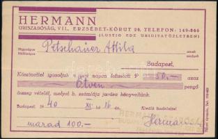1940 Hermann Úri Szabóság igazolása Petschauer Attila zsidó származású, tragikus sorsú olimpiai bajnok kardvívó részére 50 P befizetéséről