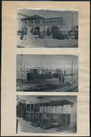 cca 1905 Budapesti villamosokat ábrázoló 3 db fotó, későbbi előhívások, papírlapra ragasztva, 7,5×12 cm