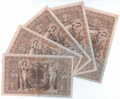 Német Birodalom 1910. 1000M piros pecsét, hétjegyű sorszámmal (5x) sorszámkövetők T:II 
German Empi...