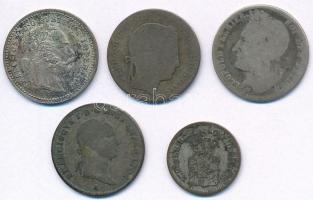 5db külföldi kis ezüstpénz, közte Ausztria 1872. 10kr Ag + Német Államok / Bajorország 1866. 1Kr Ag ...