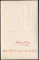 1915 Szeged, Haida József huszár, hátoldalon feliratozott fotó, 14×9 cm