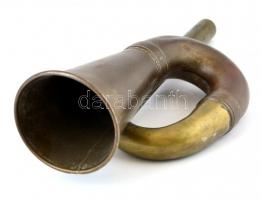 Régi réz hajóskürt, jelzett, repedéssel, h:22 cm