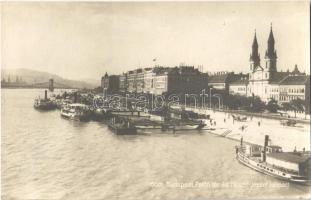 Budapest V. Petőfi tér, Ferenc József rakpart (mai Belgrád rakpart), kikötő, hajók