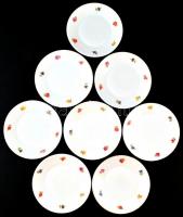 Zsolnay porcelán süteményes tányér, 8 db, matricás, jelzett, kopott, d: 15 cm